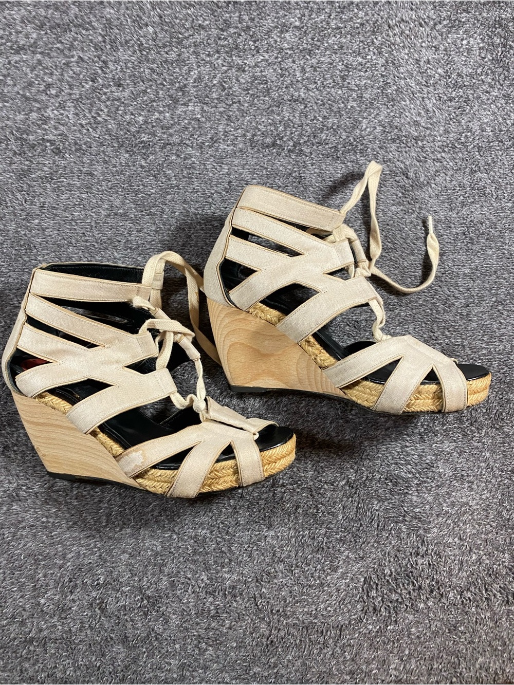 Pierre Hardy Beige Strappy Lace-Up Wedge Sandals